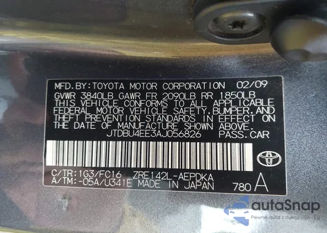 2010 Toyota Corolla Le z USA, uszkodzony, nr VIN JTDBU4EE3AJ056826